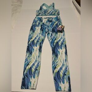MWT AVIA Girls Matching Set Leggings & Top Bra  Reversible Blue and Green Size L